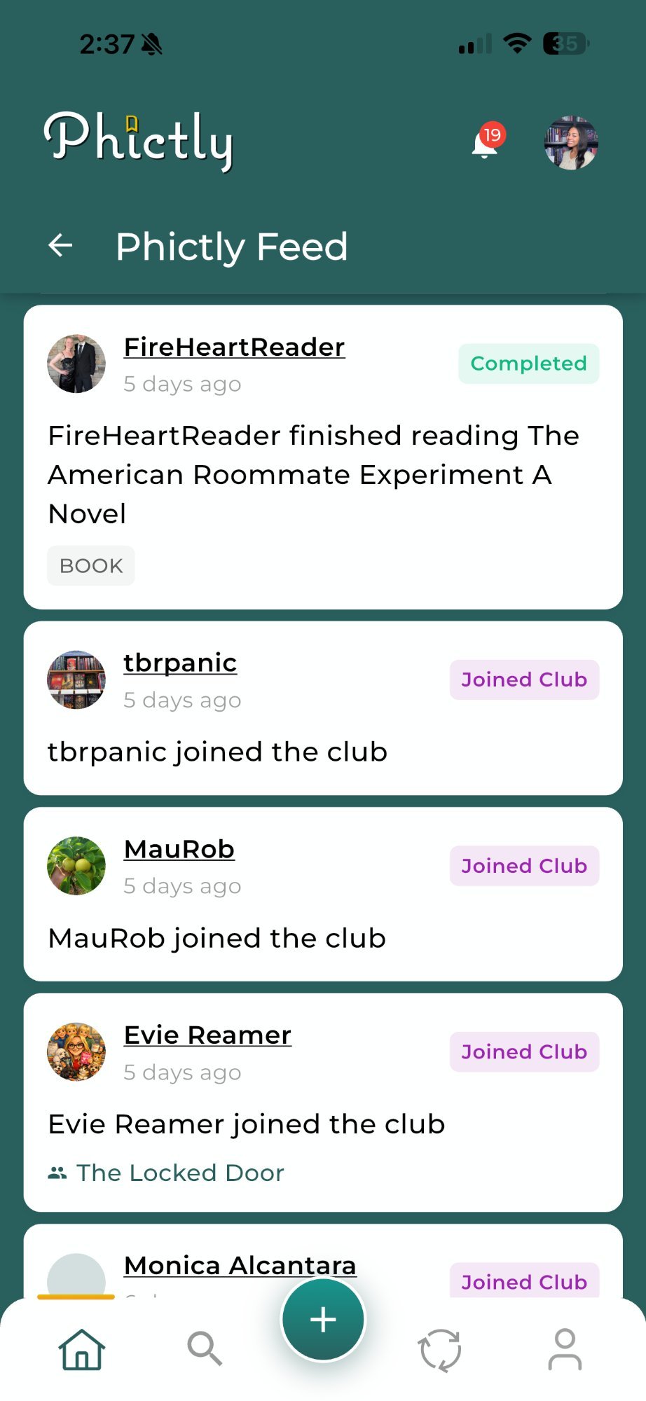 Phictly discover feed - find book and show clubs